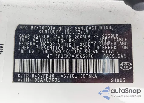 2010 Toyota Camry from USA, damaged, VIN 4T1BF3EK7AU565970